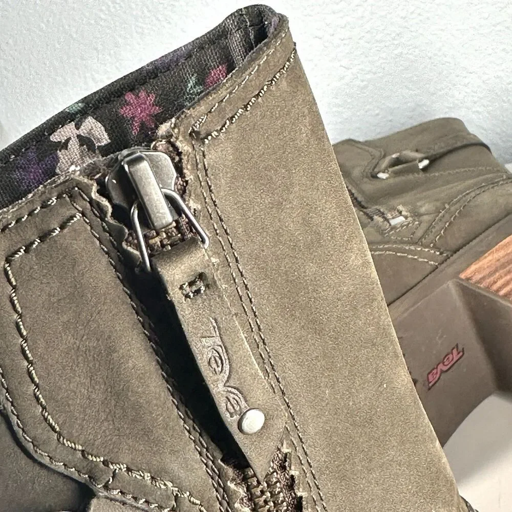 TEVA FOXY MID CALF Women’s Size 8 Boots Leather Olive Green Zipper - Picture 13 of 13